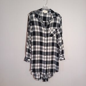 Cloth & Stone Anthropologie Shirt Dress Tunic Black and White Plaid Size S